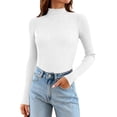 thumbnail image 6 of Women's Long Sleeve Mock Turtleneck Tops Ribbed Lettuce Trim Slim Fit Shirts Thermal Base Layer White L, 6 of 6