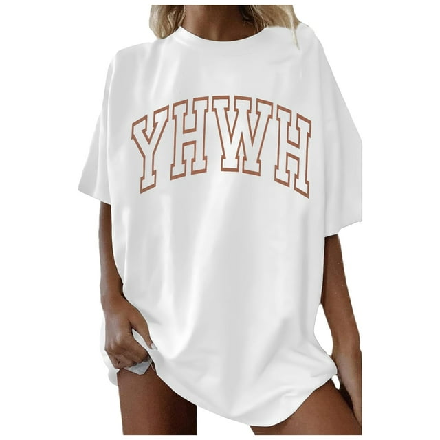 Camiseta informal holgada con estampado de letras para mujer talla grande: camiseta cómoda y elegante con estampado gráfico para el día a día