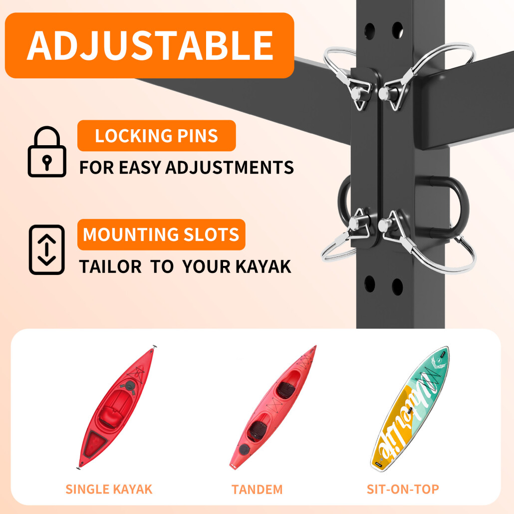 82"H Heavy-Duty Freestanding Kayak Storage Rack, Adjustable Height with Lockable Wheels, Holds 4 Kayaks/Canoes/Surfboards, 360° Movable, Rust-Resistant for Indoor & Outdoor Use, Space-Saving Design