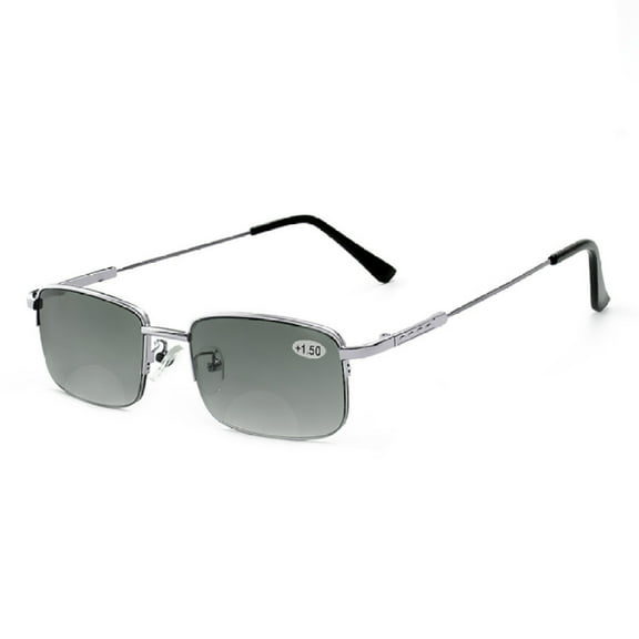 Men Silver Memory Titanium Alloy Bifocal Reading Glasses 1.00 Tinted Gray Sunglasses Half Rimless Flexible Readers  1.00 Strength