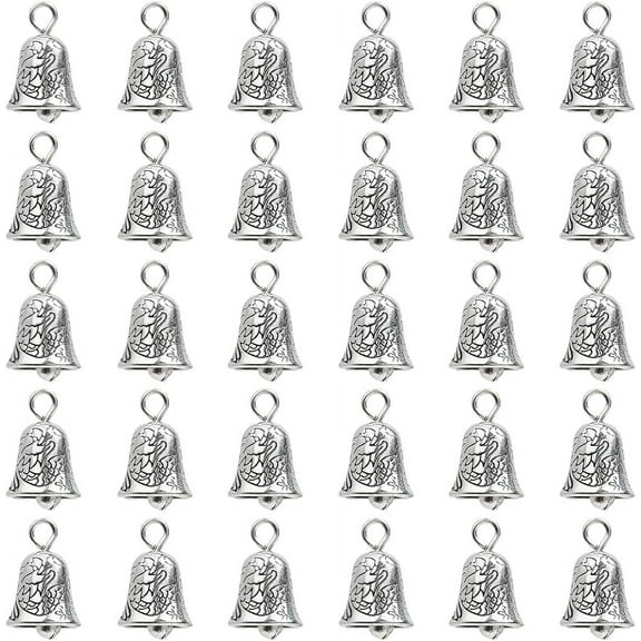 1 Box 30Pcs Bells Charms Small Silver Bell Charm Alloy Tibetan Ancient Christmas Tree Holidays Charms