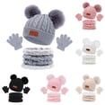 thumbnail image 2 of comerut 3Pcs/Set Winter Baby Beanie Heat Neckerchief Gloves Set Plush Balls Decor Knitting Hat Thickened Scarf Solid Color Gloves Set, 2 of 7