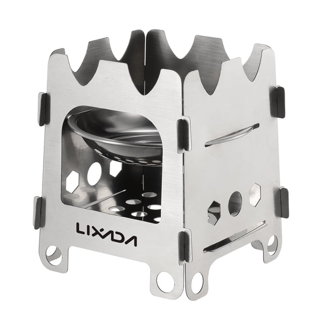 Graflsoa Poêle à Bois Pliant Portable en Acier Inoxydable avec Brûleur à Alcool pour la Randonnée et le Camping - Conception Légère et Compacte (HWL-06)