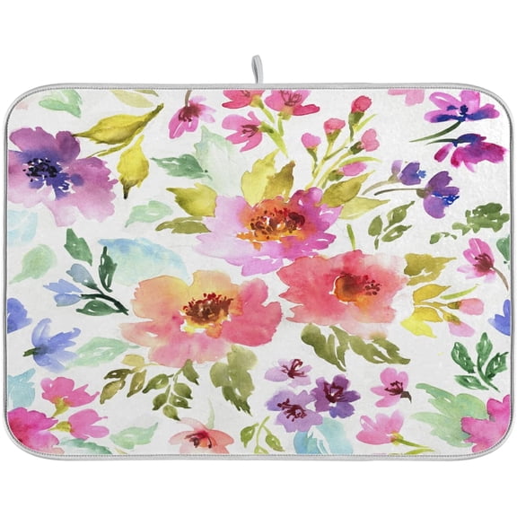 SKYSONIC Purple Pink Bouquets Meadow Flower Dish Drying Mat Kitchen Drying Pad Dish Draining Mat Dish Rack Drainer Pad 18 x 24