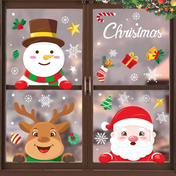 Decoración navideña Árbol de Navidad Ancianos Muñeco de nieve Copo de nieve Pegatina estática Combinación Decoraciones navideñas familiares Wmkox8yii fhajkh3447