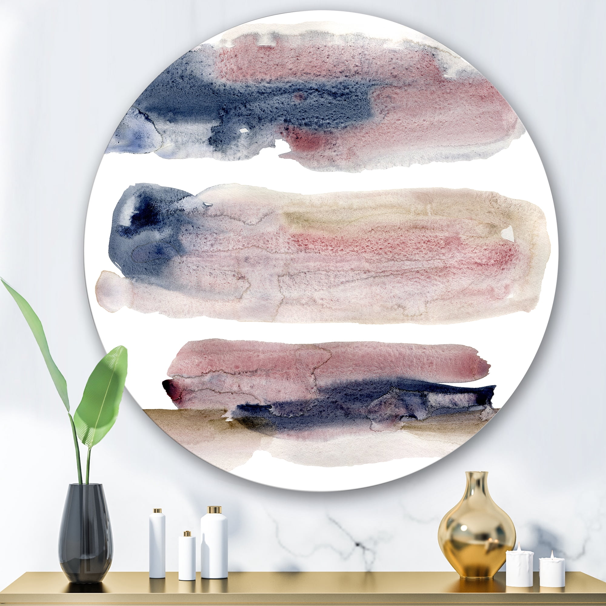 Designart 'Beige Blue and Pink Clouds' Modern Circle Metal Wall Art 36x36 - Disc of 36