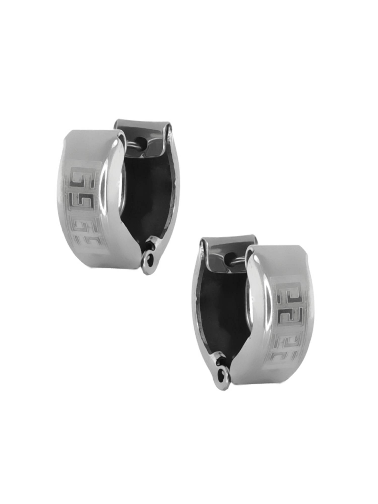 Stainless Steel High Shine Matte Huggie Hoop Earrings 13mm Length, 5mm Width - image 5 of 6