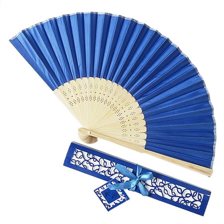 

Mnjin Wedding Gift Box Gift Fan Tray Carton Couple Gift Solid Color Silk Fan Dark Blue