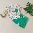 thumbnail image 2 of Elainilye Fashion Toddler Boys 2 Piece Outfits Cute Short Sleeve Cowboy Print Casual Pocket Shorts Suit Sizes 0M-3Y,Green, 2 of 9