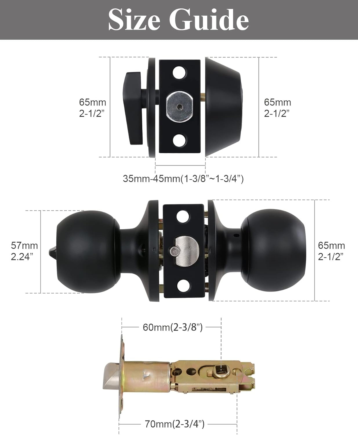 (4 Sets) All Keyed Same Entry Knobs&Single Cylinder Deadbolt for Exterior Front Doors, Round Ball Matte Black Finish Entry Door Lock with Same Keys