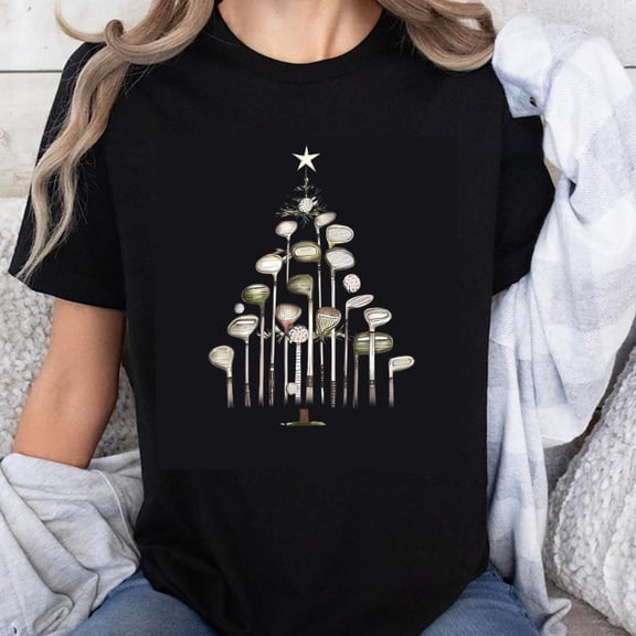 100% Cotton Golf Clubs Christmas Tree Star T-Shirt
