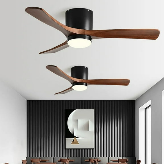 UEEYAC Ceiling Fan With Light Nordic Solid Wood LED Fan Lamp For Restaurant Living Room
