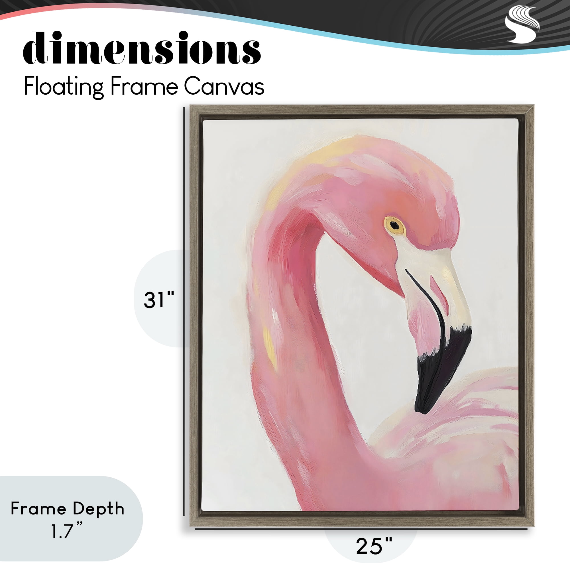 Stupell Industries Serene Pink Flamingo Portrait Brown Framed Floater Canvas Wall Art, design by The Prints Vibe
