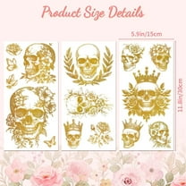 Rub on Transfer Decal Sticker for Furniture Craft Decor 6"x12" Golden Skull and Flowers 3Pcs Waterproof UV DTF Transfer for Drawer Dresser Glass Porcelain Wood Plastic Window