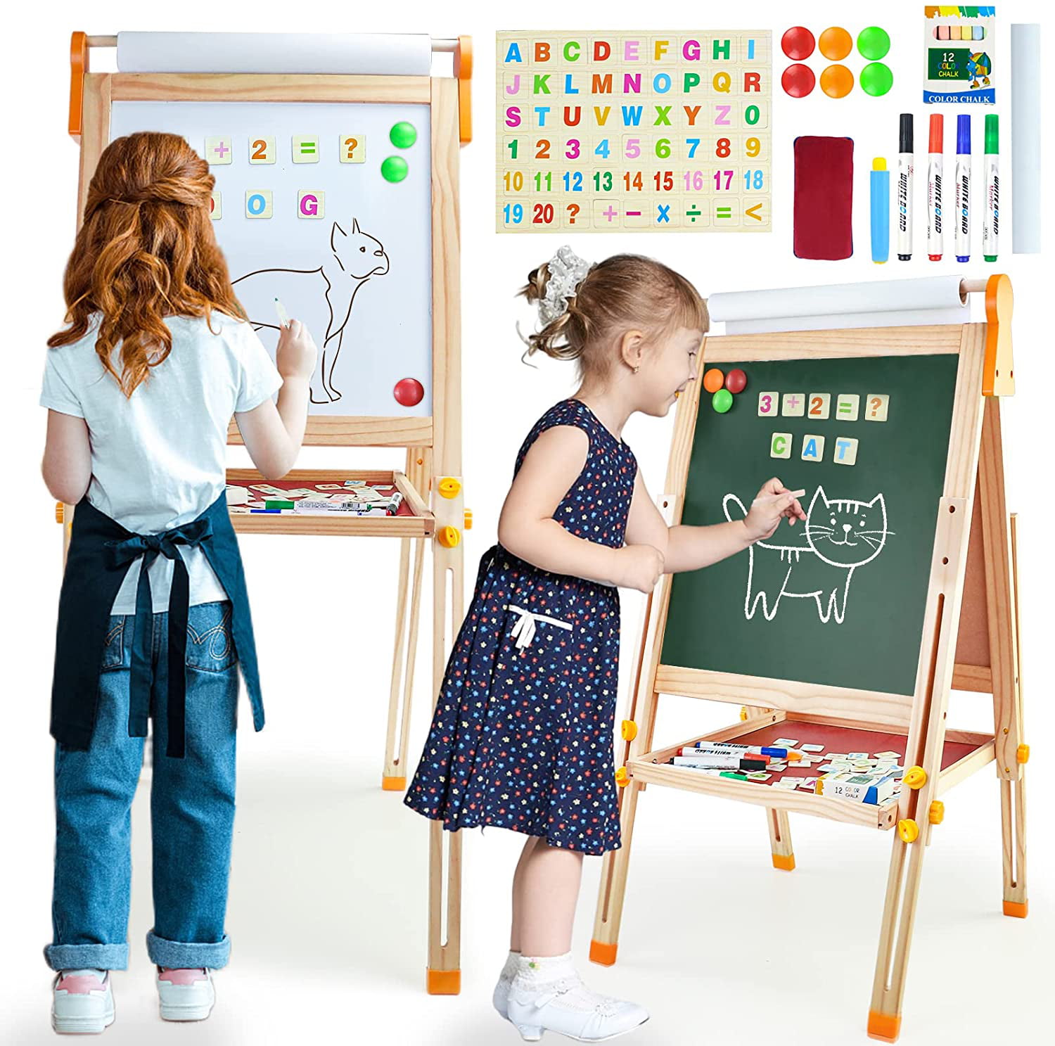 24X18 inches MAKELLO Magnetic Easel Whiteboard Tripod Stand for Kid with 82 pcs Magnetic Letter and Number 