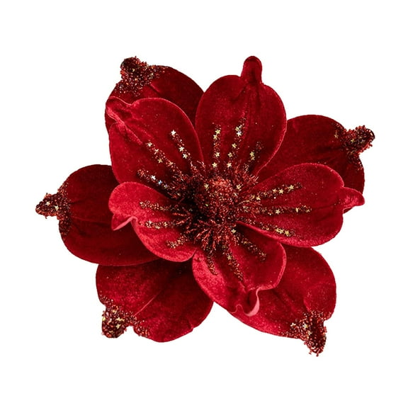 BinKFF Red Poinsettia Artificial Christmas Flowers with Clips Stems, 10.2" Xmas Tree Decoration Ornaments Glitter Poinsettias Flower for Wreath Garland New Year Wedding Home Party