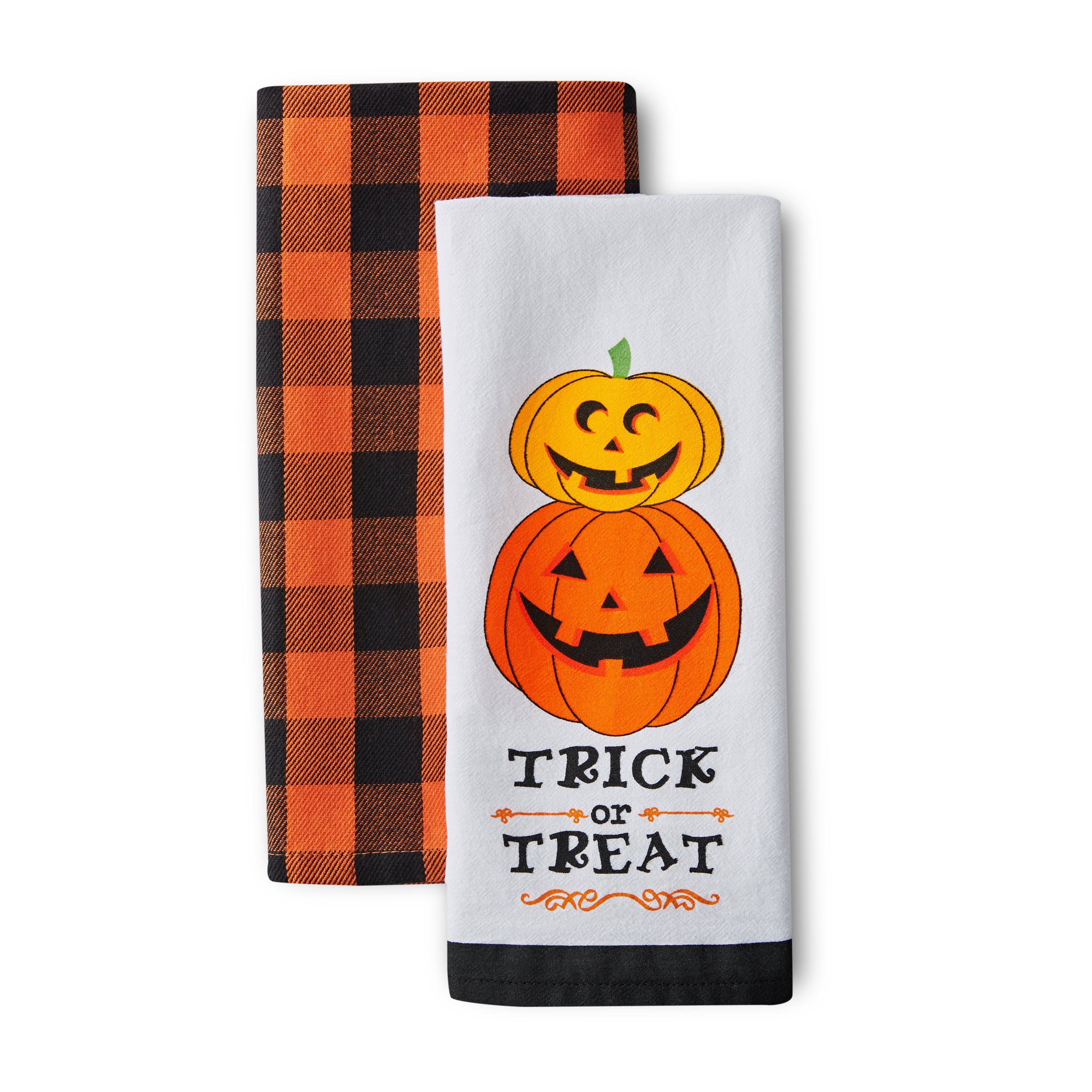 Pumpkins Trick Or Treat w Set of 2 Halloween Print Flour Sack Towels 25x15 in 