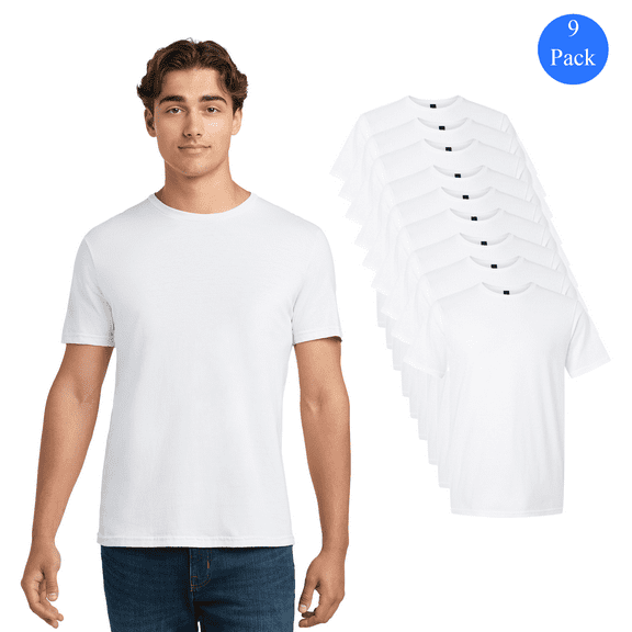 Gildan Men's Crew Neck White T-Shirt - Softstyle, Short Sleeve, 9 Pack, 100 Cotton Classic Tee, S