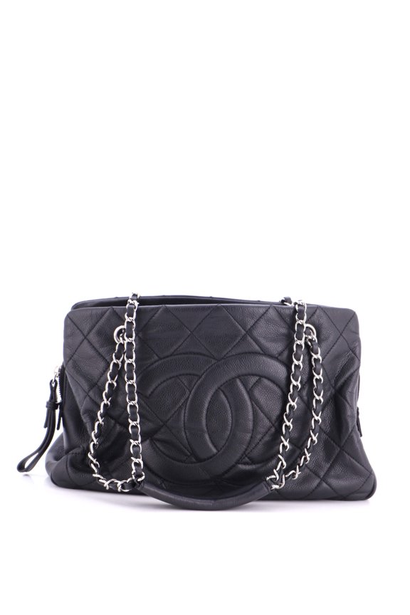 Pre-Owned Timeless CC Shopping Tote Quilted Caviar Medium By Rebag
