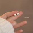 thumbnail image 3 of K-KED 7mm White Lab-Created Pearl Zircon Stud Earrings 925 Sterling Silver-Silver, 3 of 7