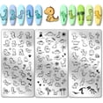 thumbnail image 1 of 3 placas de estampado de uñas con dinosaurios, plantillas para uñas con diseño de dinosaurios, amor, sol y plantas, placas de acero inoxidable con imágenes., 1 of 7