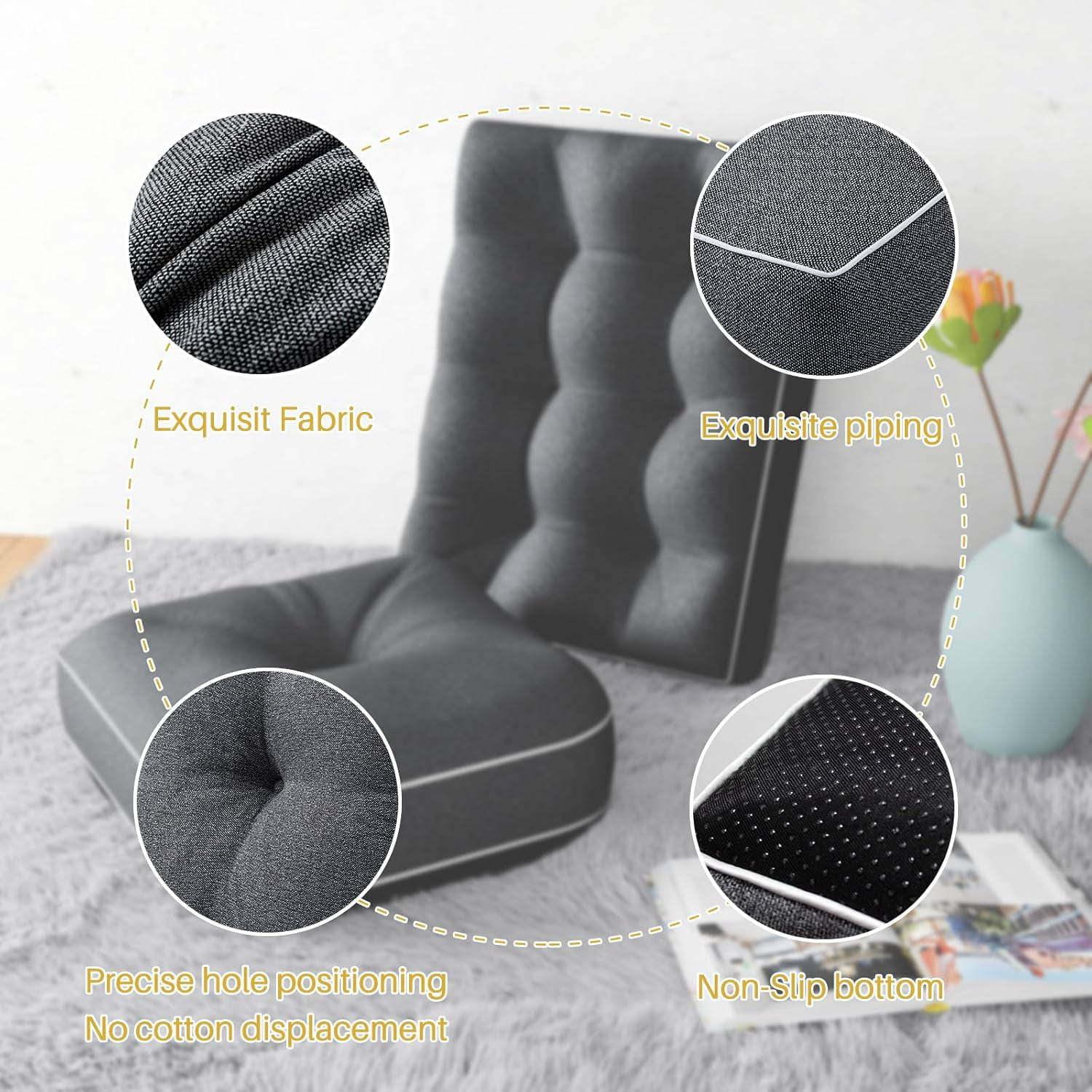 Parojati 22*17*5 Rocking Chair Cushion, Set of Thicken Seat & Back Chair Cushions with Memory Foam, Non-Slip Chair Pad with Ties for Indoor&Outdoor Rocker Dark Grey