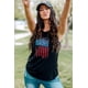 thumbnail image 4 of ABPHQTO Camiseta sin mangas con estampado de bandera estadounidense brillante negra con cuello en O para mujer, 4 of 5