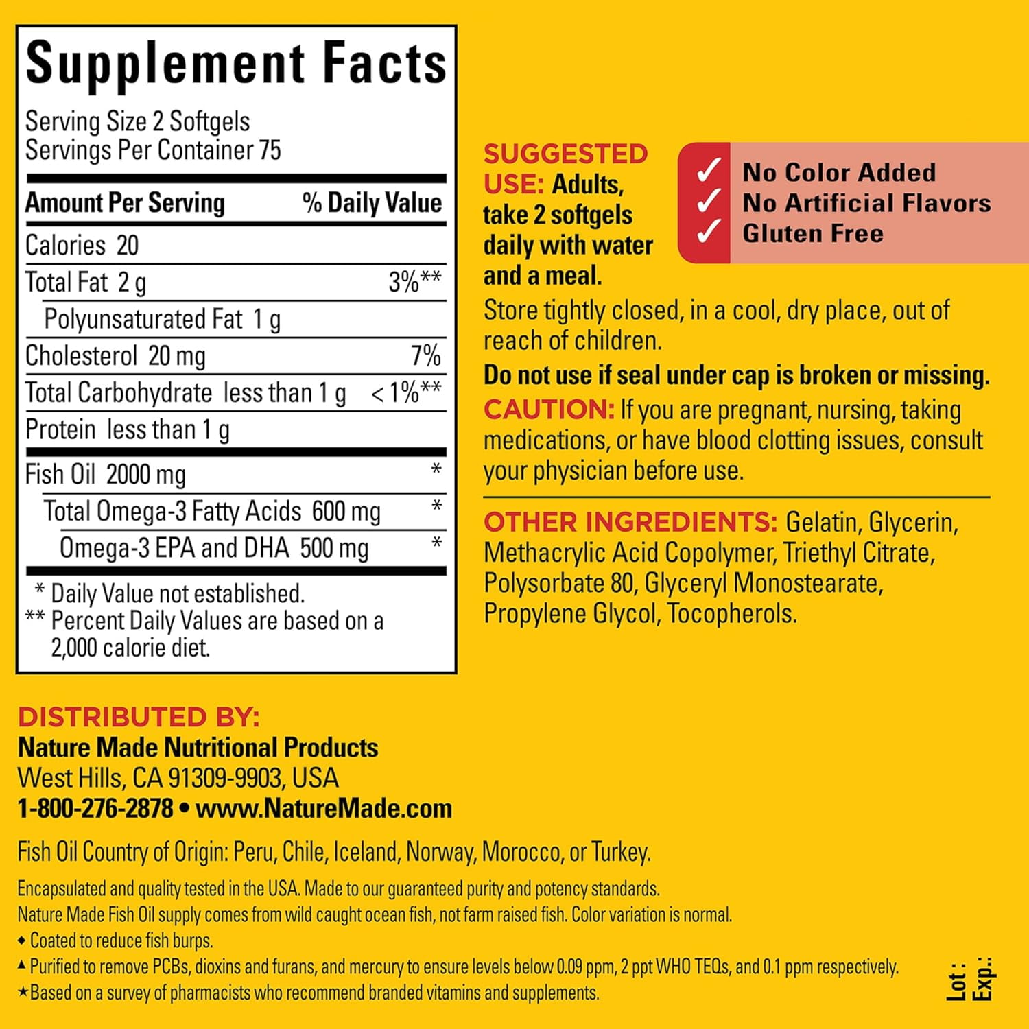 Nature Made Burp-Less Fish Oil 1000 mg with 300 mg Omega-3, Dietary Supplement for Healthy Heart Support, 150 Softgels, 75 Day Supply