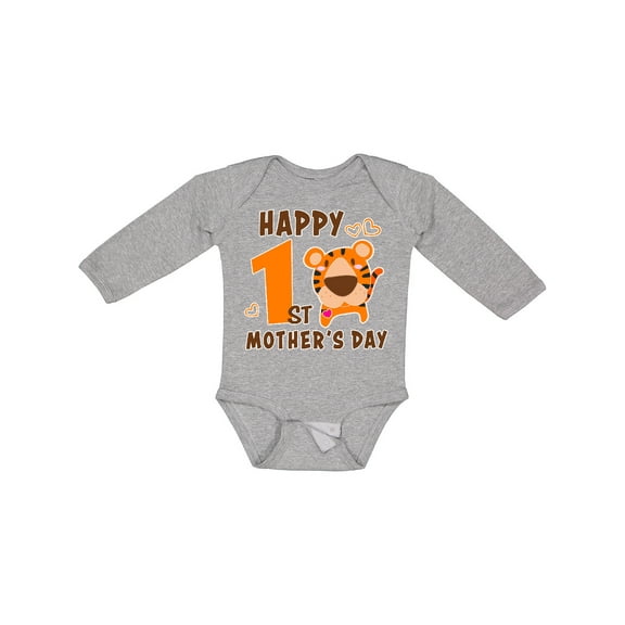 Inktastic Happy First Mothers Day with Tiger Boys or Girls Long Sleeve Baby Bodysuit