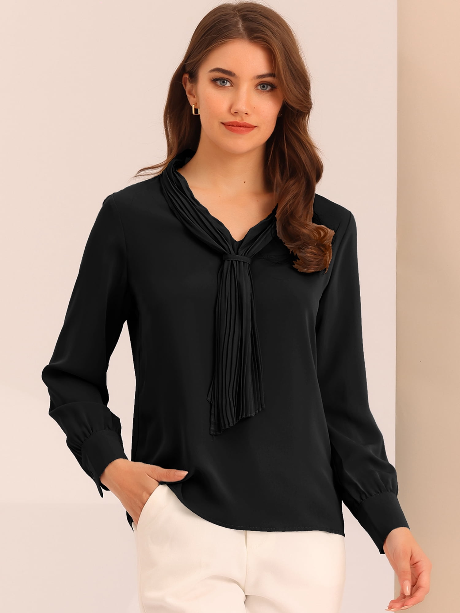 DARING DIVA Work Office Blouse Pleated Top Shirt L Black