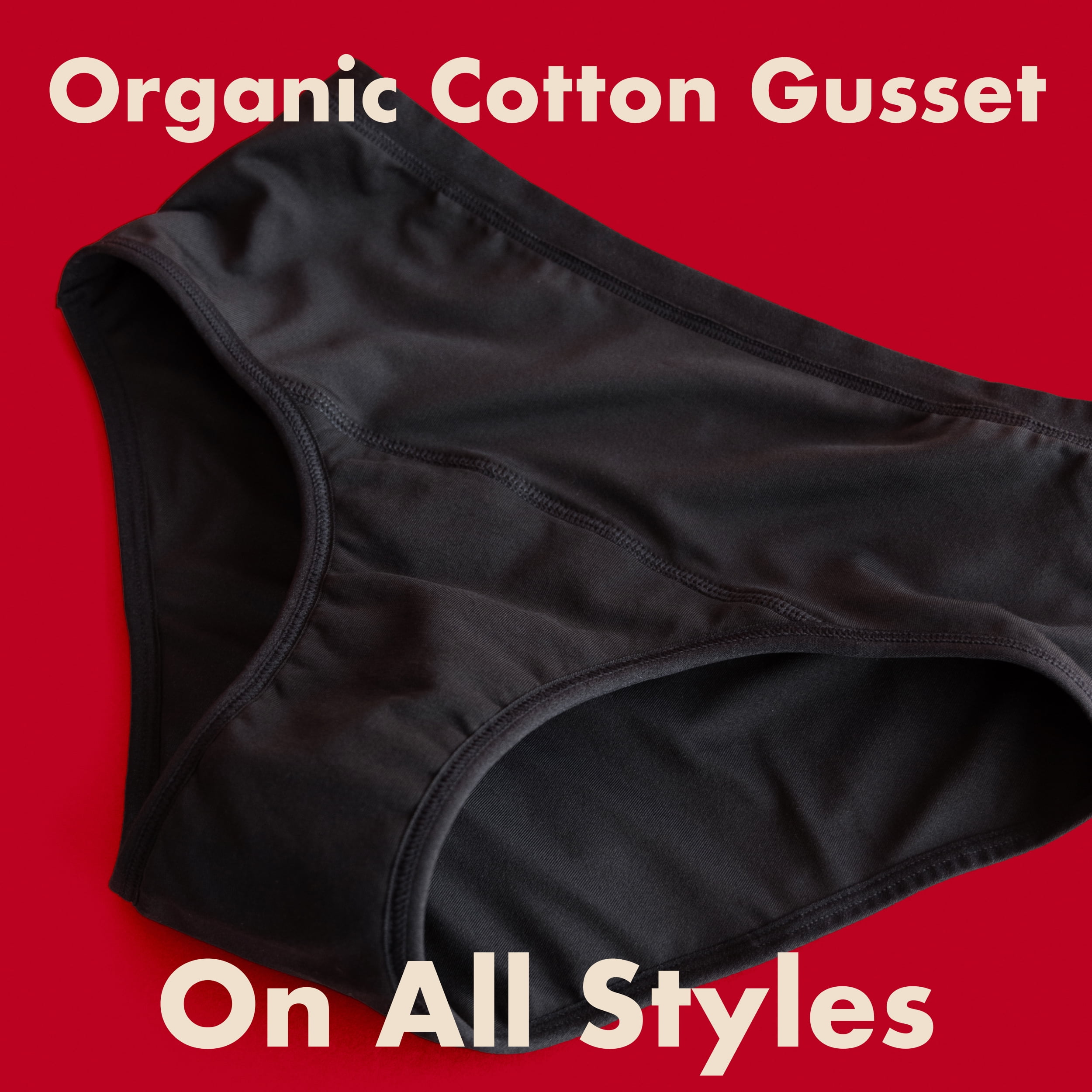 The Period Company. Organic Cotton Extra Coverage High Waisted, Period Underwear for Heavy Flows, Black