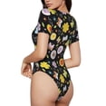 thumbnail image 2 of Saiise Combinaison à Manches Courtes pour Femmes à Motif de Fleurs et Papillons, Pyjama à Col Rond, Justaucorps Extensible avec Fermeture à Boutons-Pression - Petit, 2 of 7