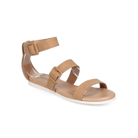 New Women Breckelles Joy-35 Leatherette Open Toe Buckle Minimal Gladiator Sandal