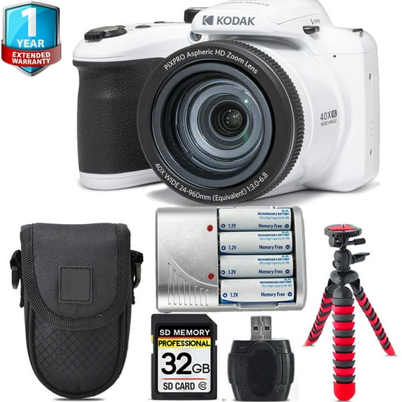 Kodak PIXPRO AZ405 Digital Camera (White) 1 Yr Warranty Tripod Case -32GB Kit