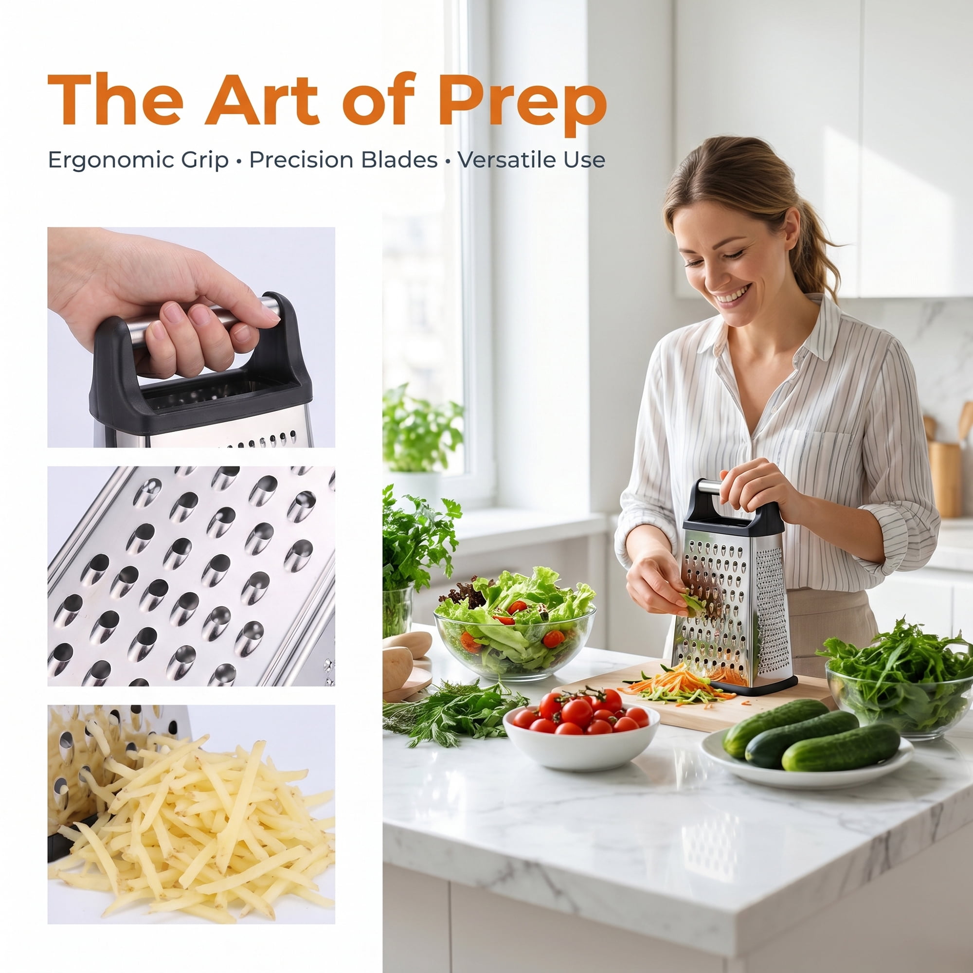 Unique Bargains 4-Sided Box Stainless Steel Mandoline Slicer with Non-Slip Base 6.3"x9.3"