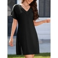 thumbnail image 2 of Fancyglim Dress for Women Summer V Neck Short Sleeve Casual T-shirt Mini Dresses Black M, 2 of 6