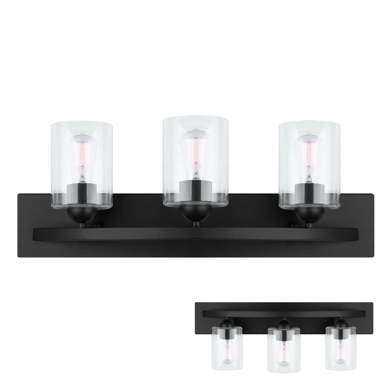 3 Globe Interior Vanity Bath Light Bar Industrial Clear Glass, Matte