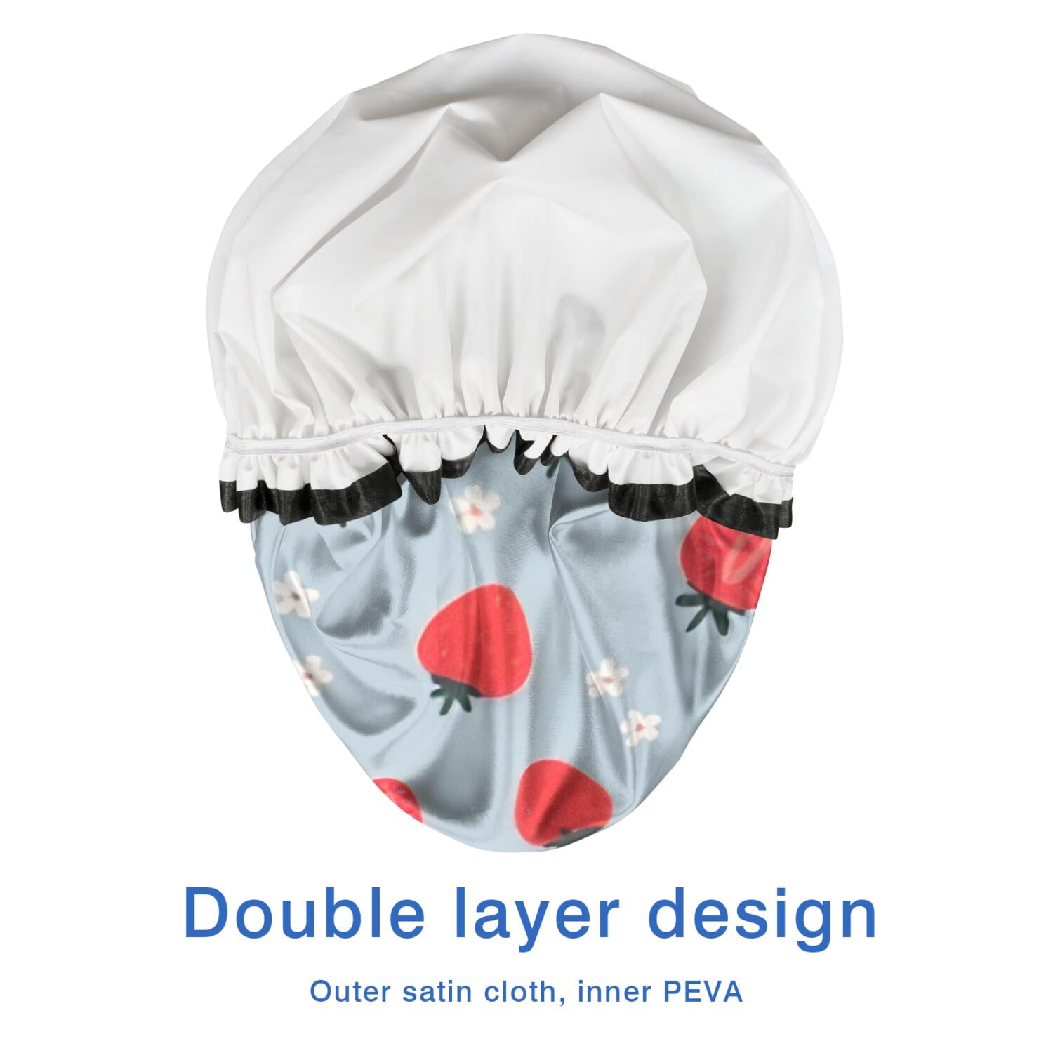 Shower Caps,Strawberry Plants Fruit Flower Waterproof Shower Cap for Women 4 Pieces,Double Reusable Hair Cover for Shower PEVA Elastic Stretch Hem