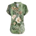 thumbnail image 4 of Women Tops under $5! Cagogo Ladies Linen Shirts Dressy Casual Fashion Floral Short Sleeve Travel Beach Tunic Tops Summer Trendy Button Up V Neck Boho Tee Shirts Outfits Clothes, 4 of 5