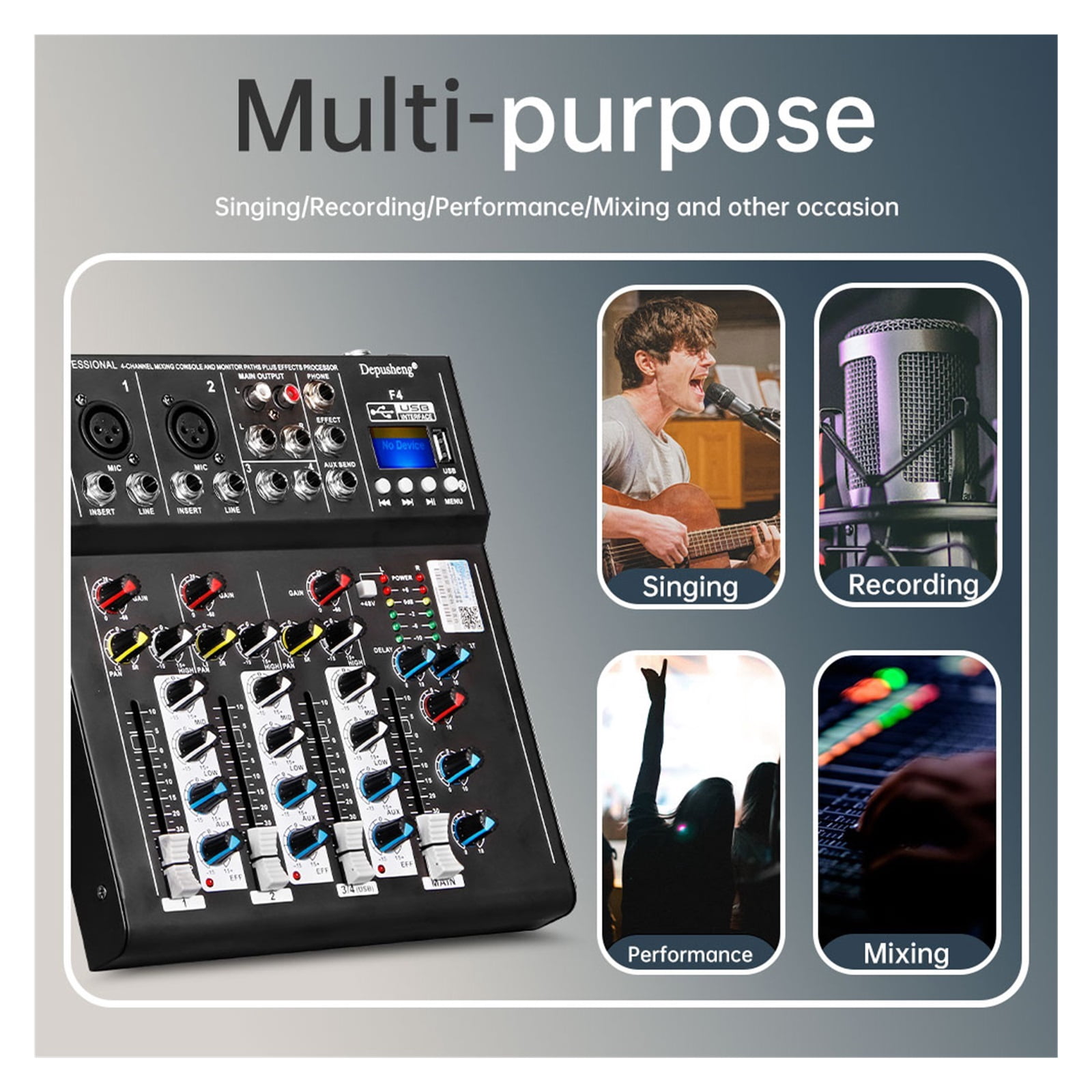4 Channel DJ Sound Mixing F4 Mixer Bluetooth PC USB Play Recording 48V Contoller Mixing Console ,Easy to Operate