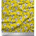 thumbnail image 1 of Soimoi Yellow Velvet Fabric Leaves & Periwinkle Floral Printed Fabric 1 Yard 58 Inch Wide, 1 of 3