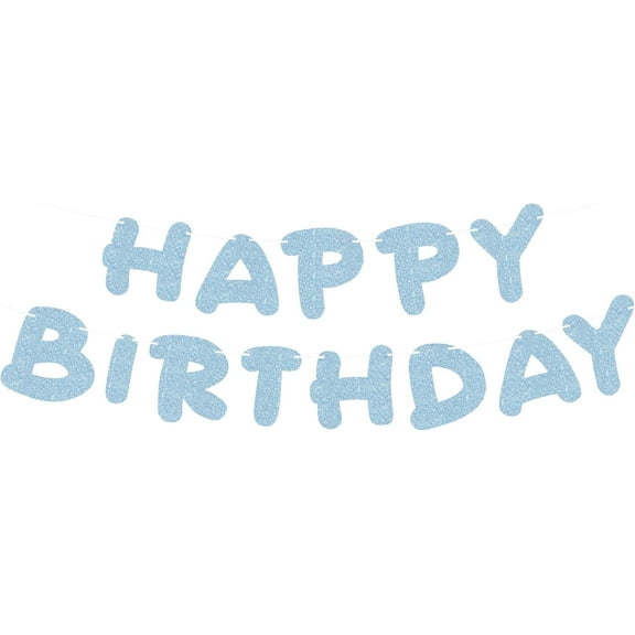Pre-strung Happy Birthday Banner - Light Blue Glitter Birthday Party Decorations Supplies for Boor Girls, Birthday Sign for Men Women, Photo Booth Props