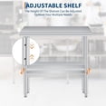 thumbnail image 3 of Bingirl 24 x 36 in Ultra - Thick Stainless Steel Prep Table with Rounded Corners, Commercial Grade, Adjustable Undershelf, Heavy Duty - 660 Lbs Countertop Load for Commercial & Outdoor Use, 3 of 7
