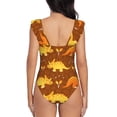 thumbnail image 6 of Yiaed Dinosaurs and Leaves Print Women's Ruffled One Piece Swimsuit V Neck Swimwear Slimming Monokini for Woman-Large, 6 of 8