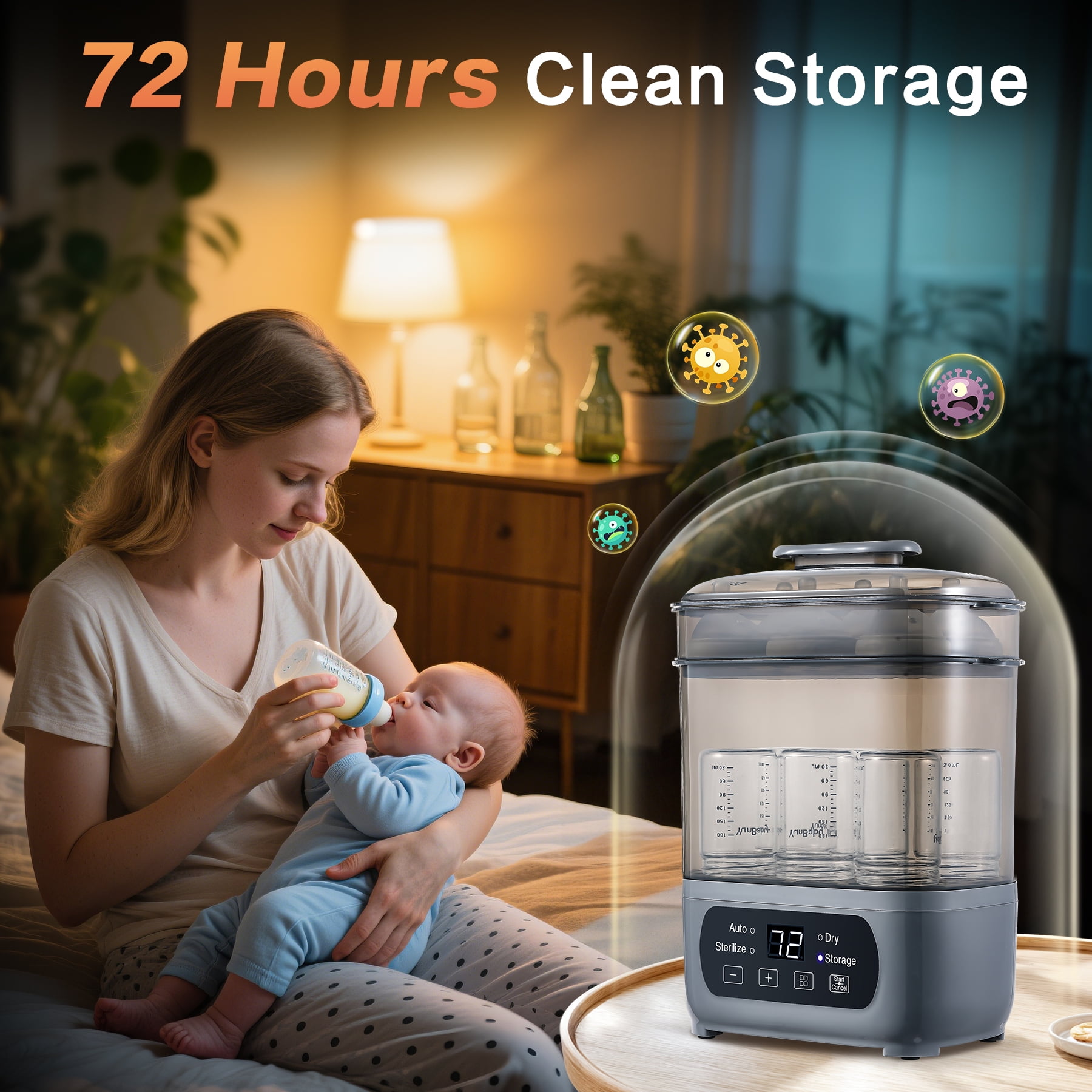 AMZBABYCHEF 4-in-1 Baby Bottle Sterilizer & Dryer: 72H Storage, 30-Min Dry, 6 Bottles + Accessories, FDA/CPC, 99.99% Germ-Free‌