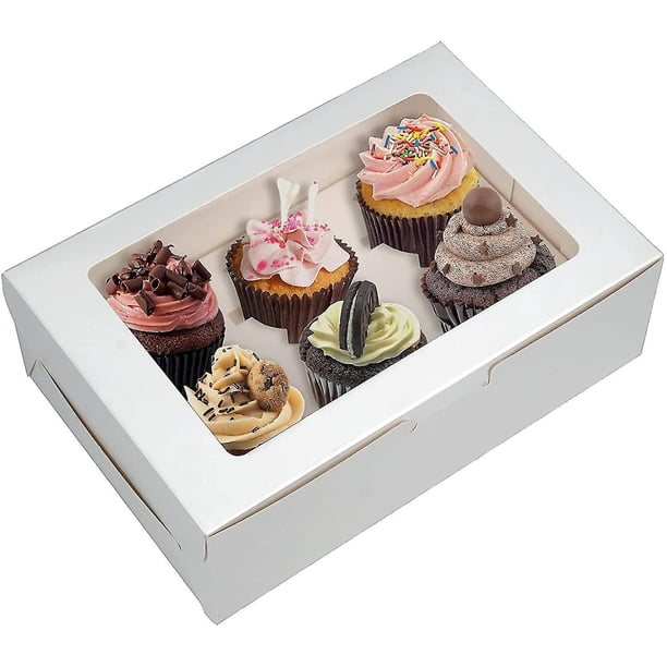 Paquete de 10 Cajas para cupcakes de 6 agujeros YUANXCMXG blancas con ventana e insertos