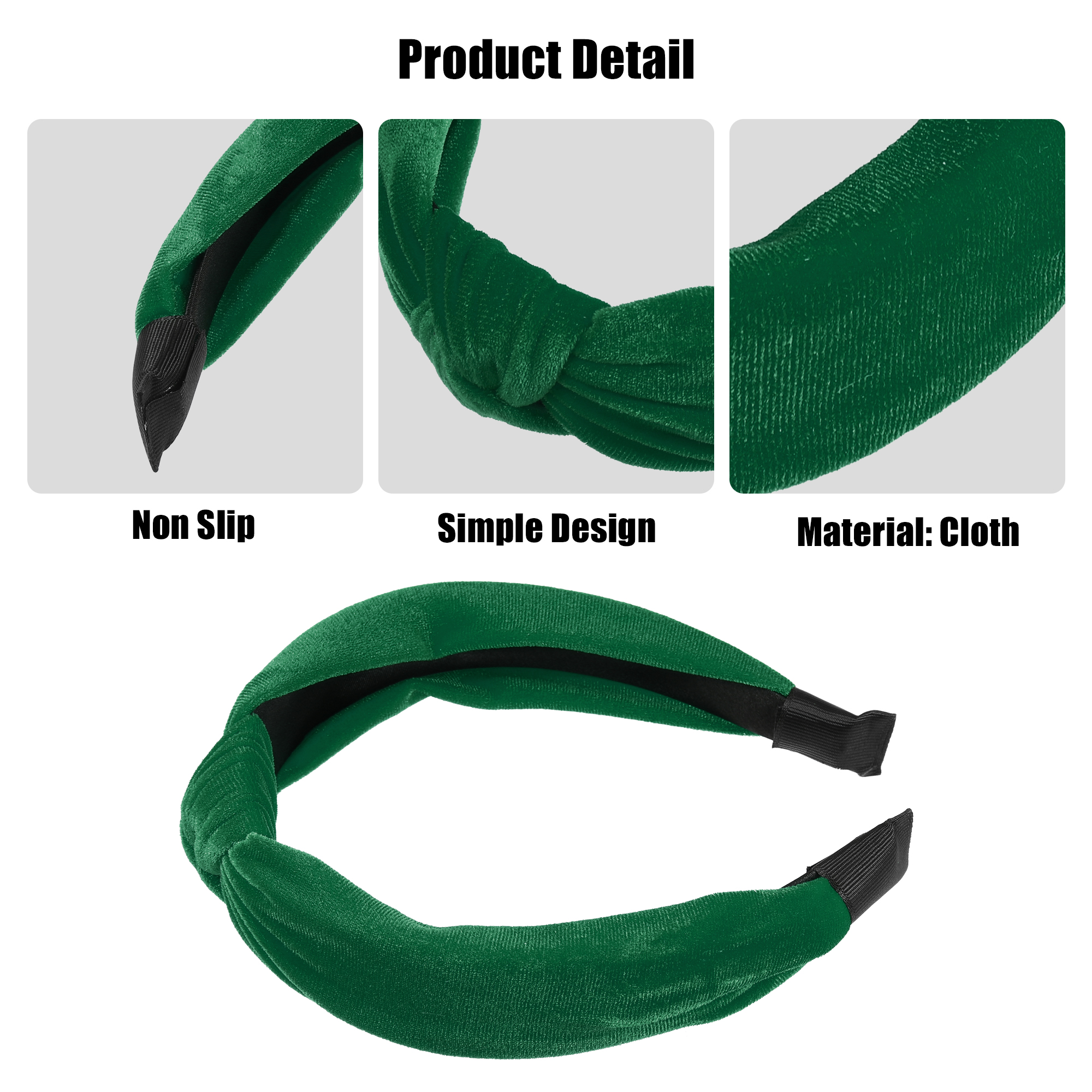 Unique Bargains Velvet Knotted Headbands Hairband for Women 1.2 Inch Wide Dark Green