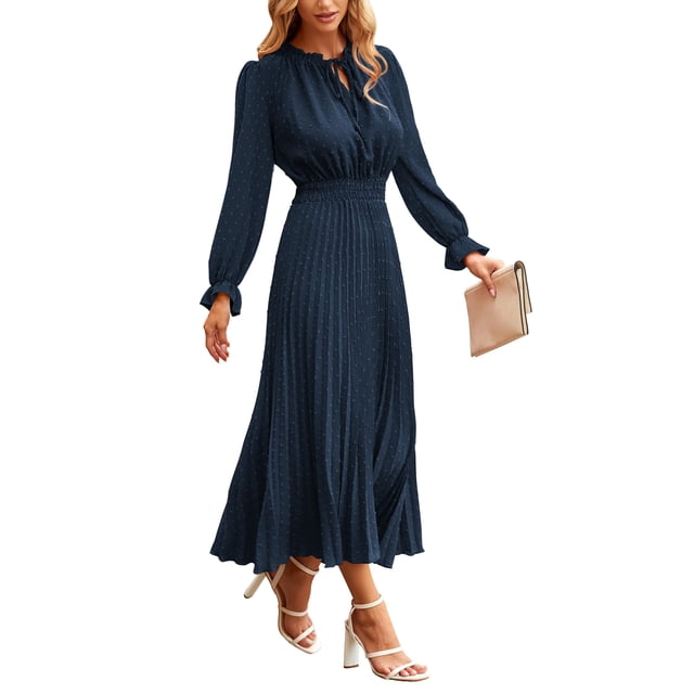 Vestido PRETTYGARDEN 2025 Primavera Otoño Midi Azul Marino Talle S