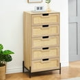 thumbnail image 6 of IDEALHOUSE 5 Drawers Dresser for Bedroom, Natural Rattan Drawer with Spacious Storage, Wood Chest of Drawers with Metal Legs for Bedroom, Living Room, Hallway, Entryway, 6 of 7