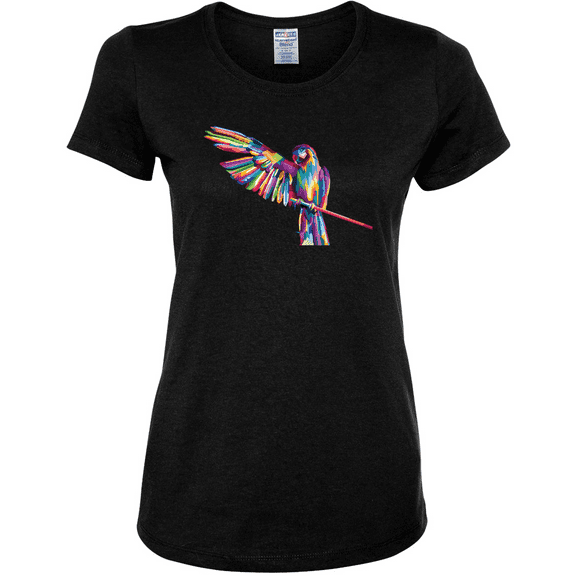 Rainbow Trippy Psychedelic Parrot Animal Lover Womens Graphic T-Shirt
